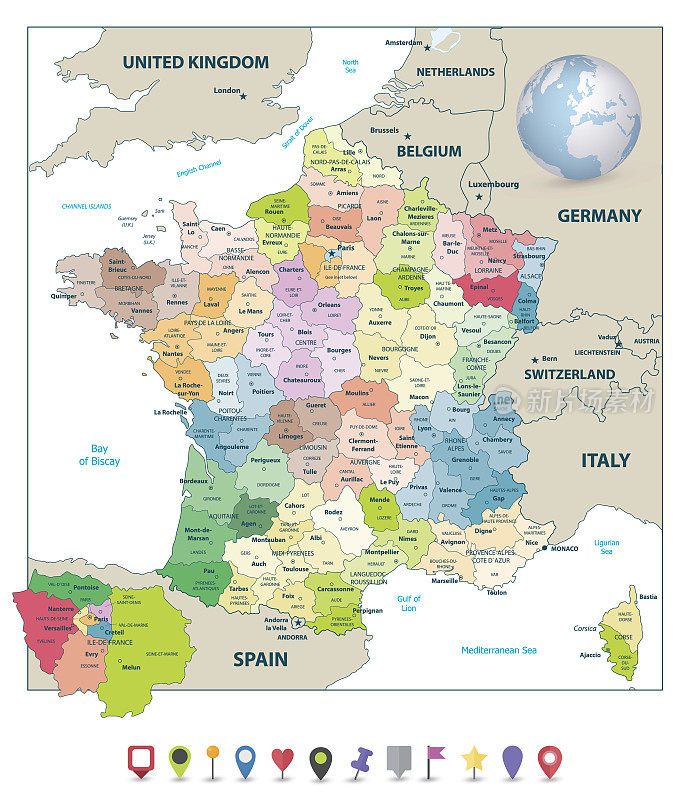 法国行政区划地图及平面导航图标