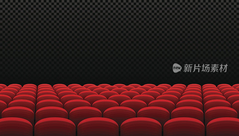 一排排的红色电影院电影院的座位上透明的背景