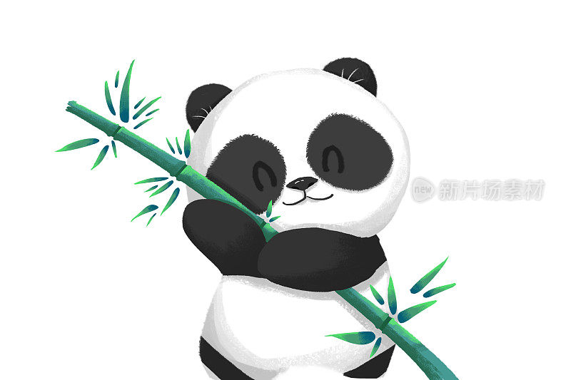 插图:可爱的熊猫宝宝和它的竹子食物
