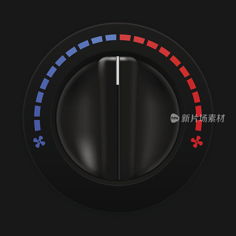 空气温度选择器。汽车仪表盘黑色开关