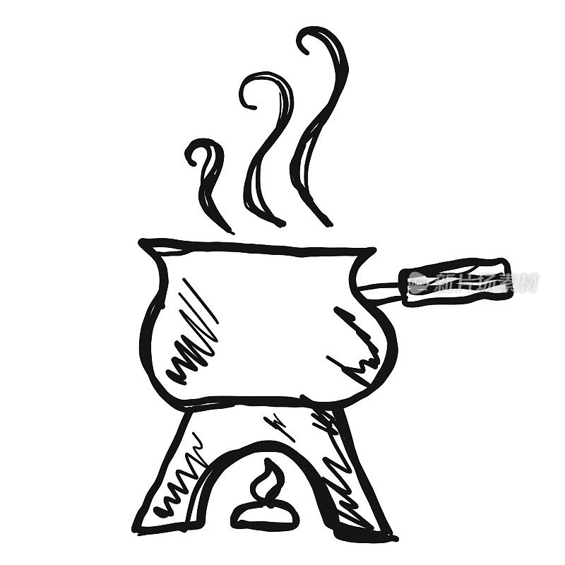 粗糙的火锅锅和叉子
