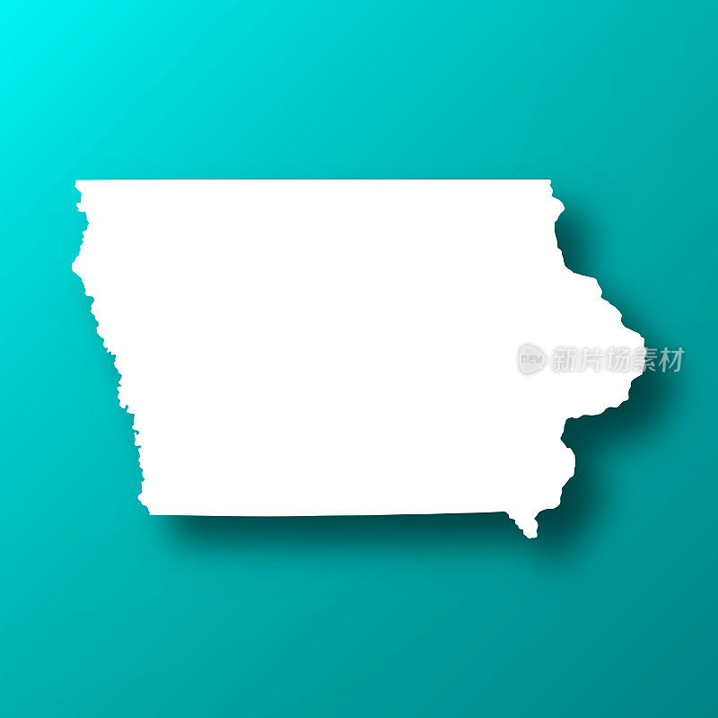 爱荷华州地图上的蓝绿背景与阴影