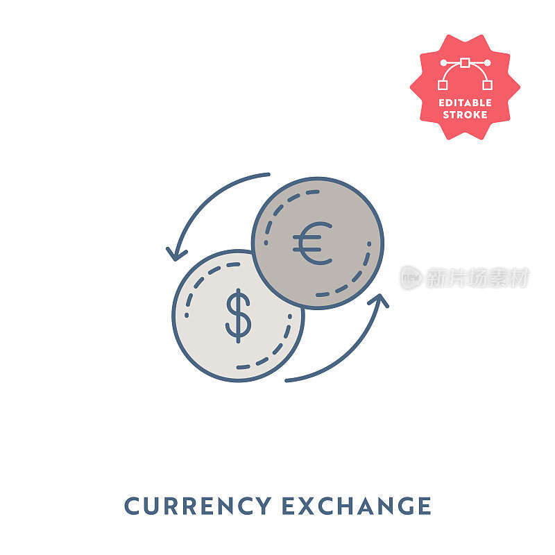 带有可编辑描边和完美像素的货币交换平面图标。