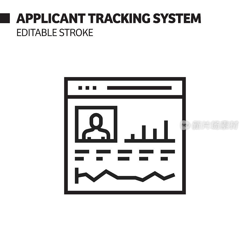 申请人跟踪系统线图标，轮廓矢量符号插图。完美像素，可编辑的描边。