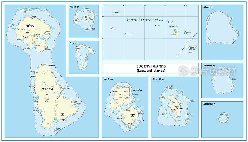 背风群岛矢量地图属于法国社会群岛