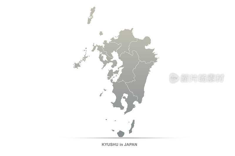 九州岛的地图。日本区域矢量地图。