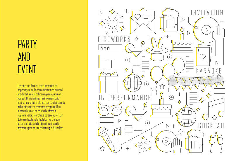 派对和事件相关线设计风格网页横幅矢量插图