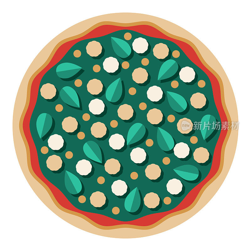 透明背景上的菠菜和菲达披萨图标