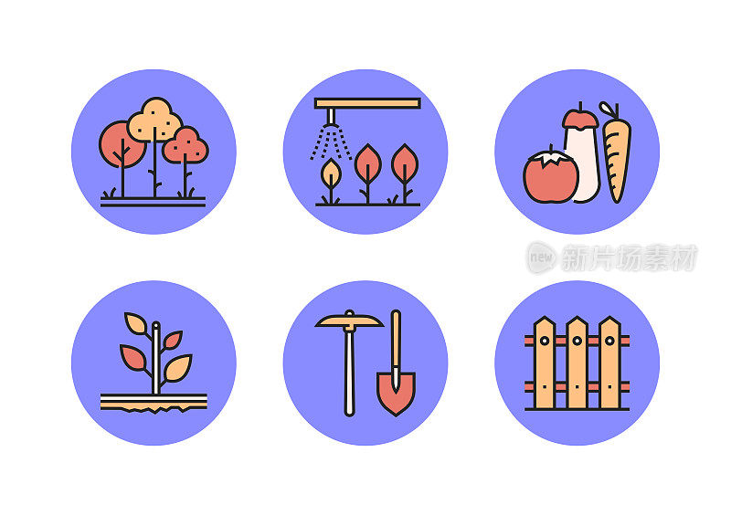 农业和农业相关的平面线图标，轮廓向量符号插图。