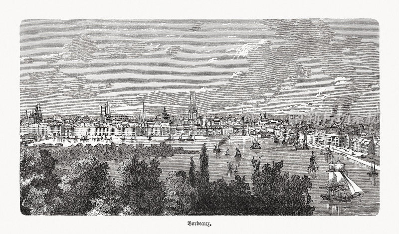 法国波尔多的历史观,木刻,出版于1893年