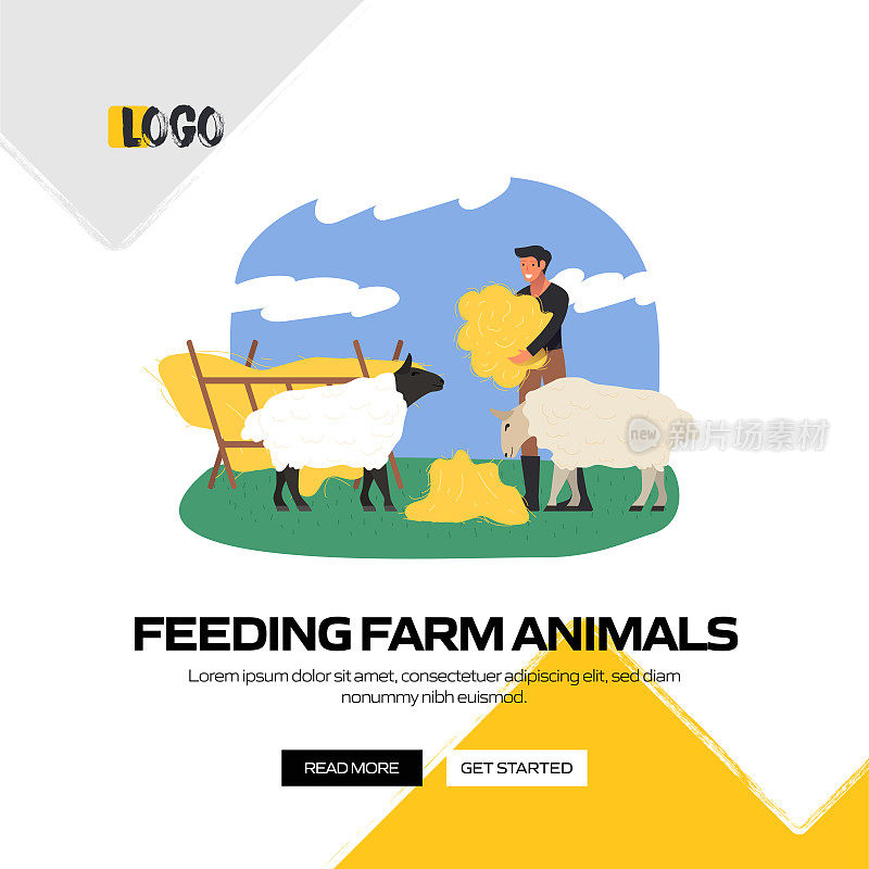 饲养农场动物概念矢量插图网站横幅，广告和营销材料，在线广告，社交媒体营销等。