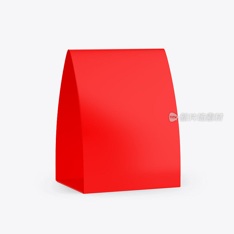 促销空白桌子帐篷模型，红色桌子卡设置设计使用的模型，三角形纸卡为商务会议或餐厅菜单，3d插图