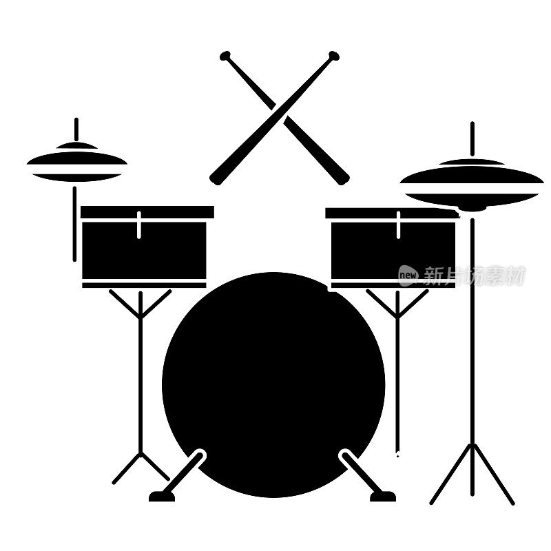 在白色背景上的一个鼓包音乐乐器的细线图标
