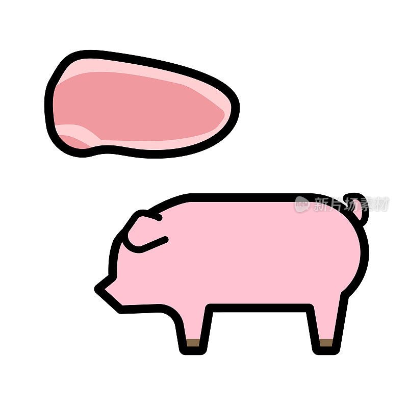 简单可爱的猪和猪肉插图集