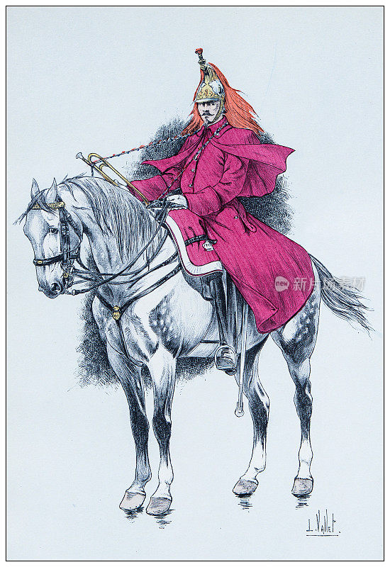 古代插图的马，骑士和骑兵:号手，皇家卫队