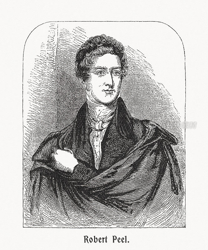 罗伯特·皮尔爵士(1788-1850)，英国政治家，木刻，1900年出版