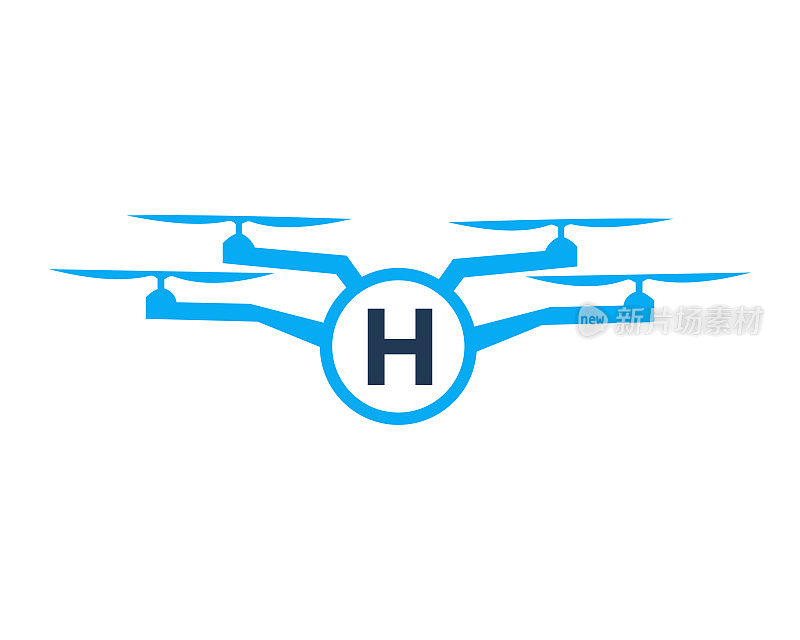 字母H概念上的无人机标志设计。摄影无人机矢量模板