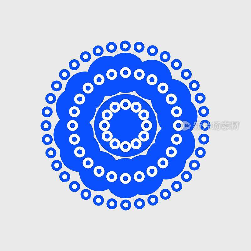 蓝圆概念形状曼荼罗矢量插图。陶瓷，和标题设计。墙的设计。