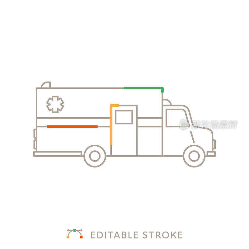 救护车多色线图标与可编辑的笔触