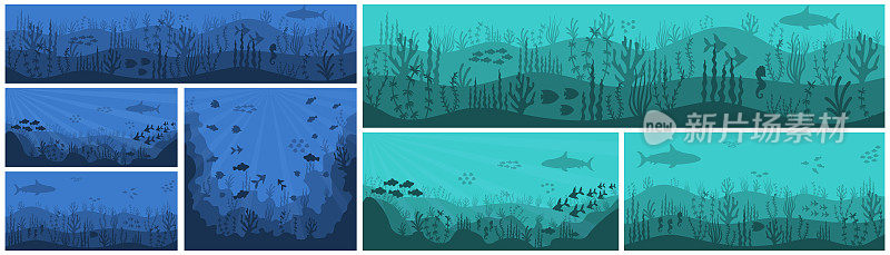 海底或海底的水下背景生物。