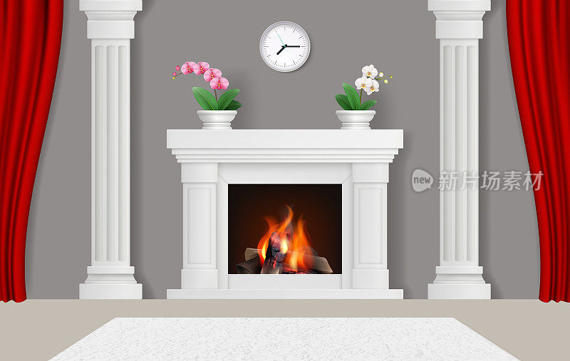 室内壁炉。现代家居与装饰壁炉体面矢量现实背景模板