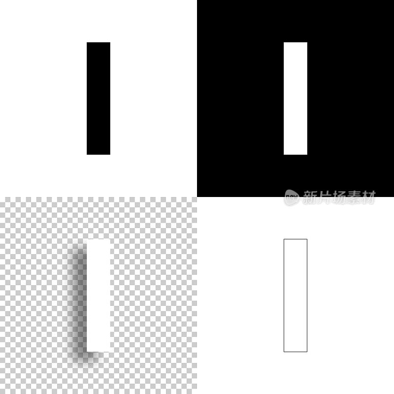 字母I.设计图标。空白，白色和黑色背景-线图标
