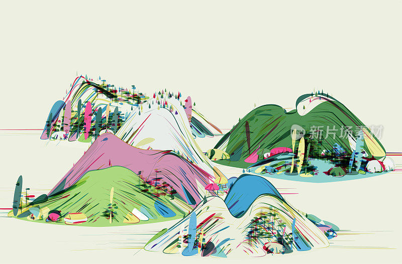 彩色现代风格中国山水画插图
