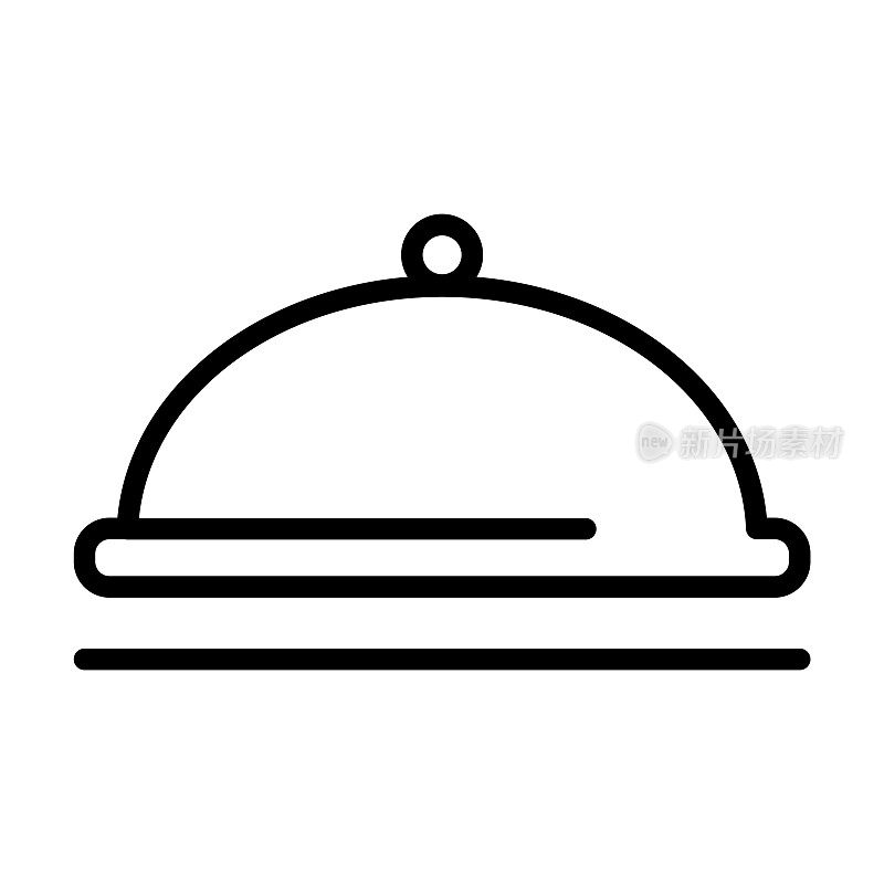 从食物收集服务的盘子图标。薄线性服务盘，盘，盘轮廓图标孤立在白色背景。线矢量上菜标志，网络和移动符号。
