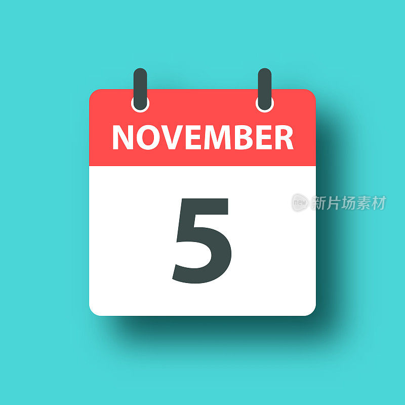 11月5日-日常日历图标在蓝色绿色的背景与阴影