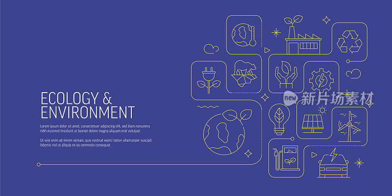 生态和环境相关的矢量横幅设计概念，现代线条风格与图标