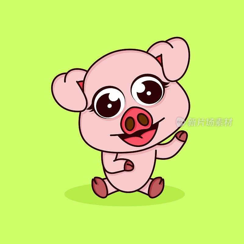 可爱的小猪在平面设计。卡通插图
