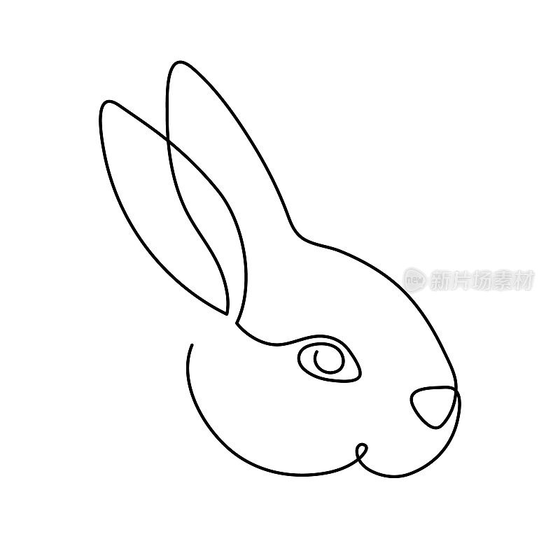 兔子一线艺术，手绘兔子连续轮廓。动物，2023年中国占星的象征。简单的极简设计。可编辑的中风。