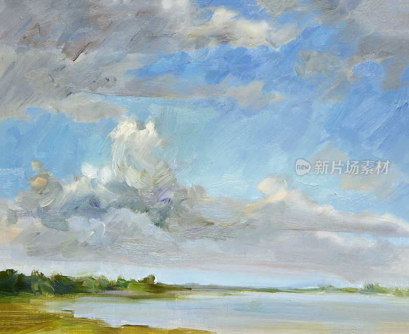 油画《雷雨过后湖面上的云》。