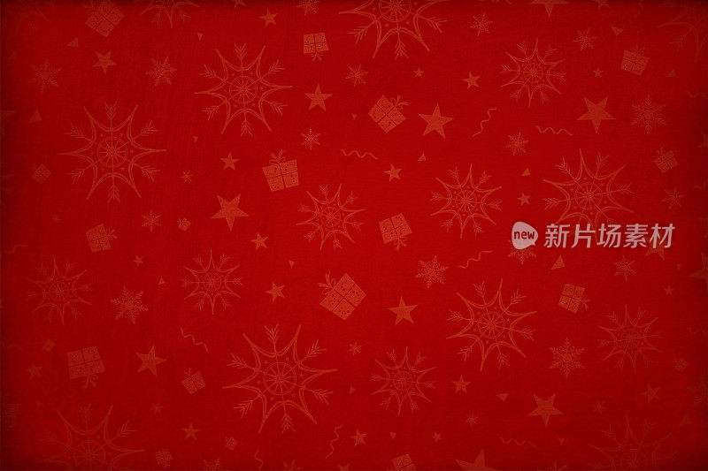 水平红色矢量圣诞快乐的背景-深栗色的红色渐变壁纸与圣诞元素的所有图案，像雪花，星星，礼品盒，漩涡