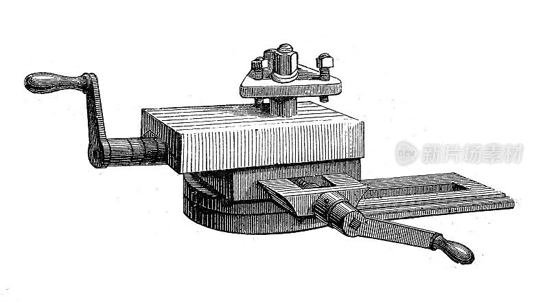 古董插图，应用机械和机器:车床车床转塔机