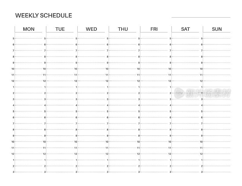 每周打印计划表。每周时间表模板。周一开始。