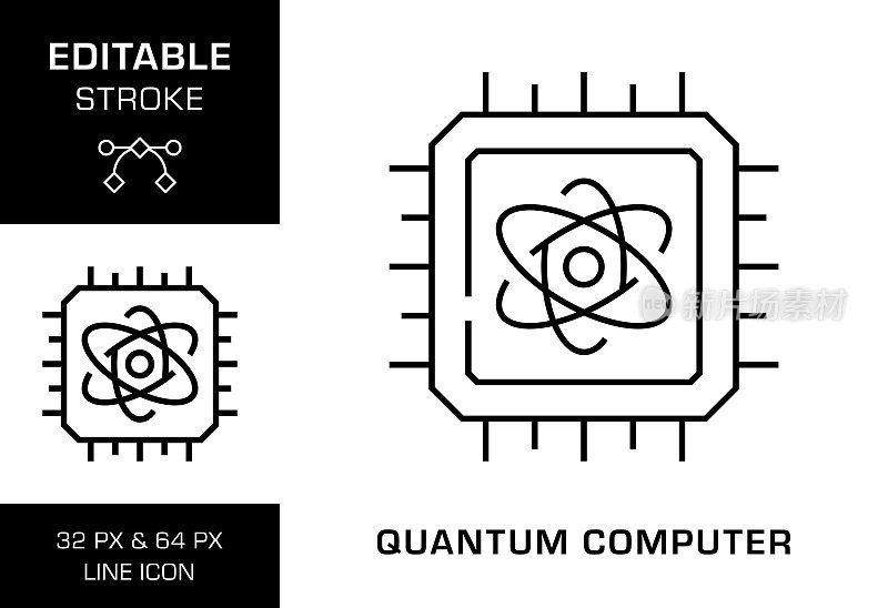 量子计算可编辑笔画线图标设计