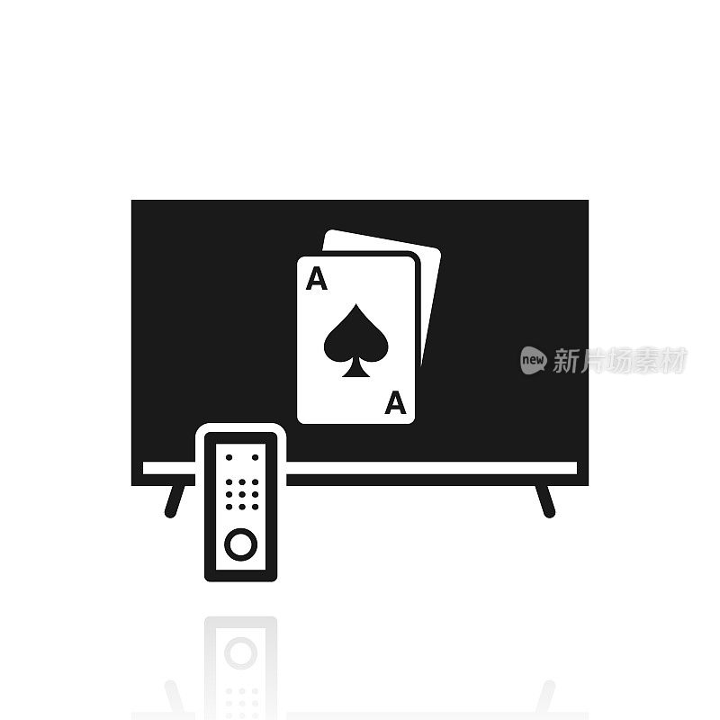 电视机和扑克牌。白色背景上反射的图标