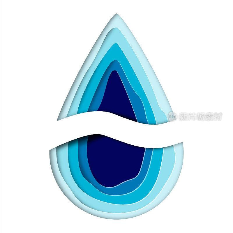 自然水-水滴标志设计模板。矢量抽象水滴飞溅剪纸风格的标志。要节约用水,生态学的概念。