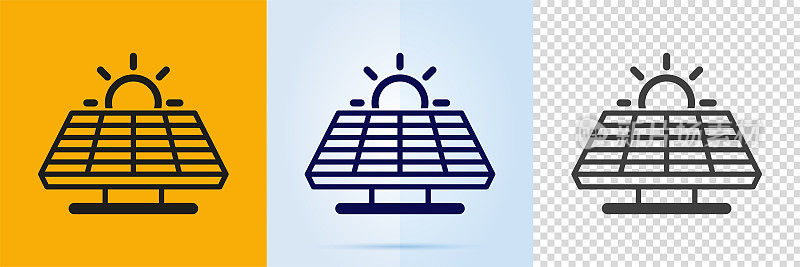 太阳能电池板和能源图标集。
