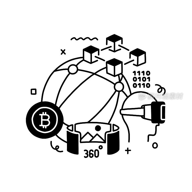 与线图标有关的元宇宙设计。未来科技，增强现实，互联网，区块链，虚拟现实。