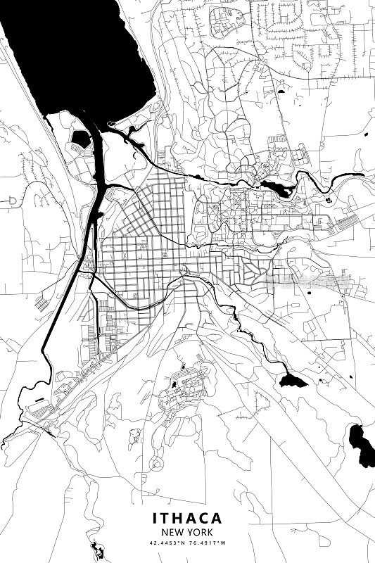 伊萨卡，纽约，美国矢量地图
