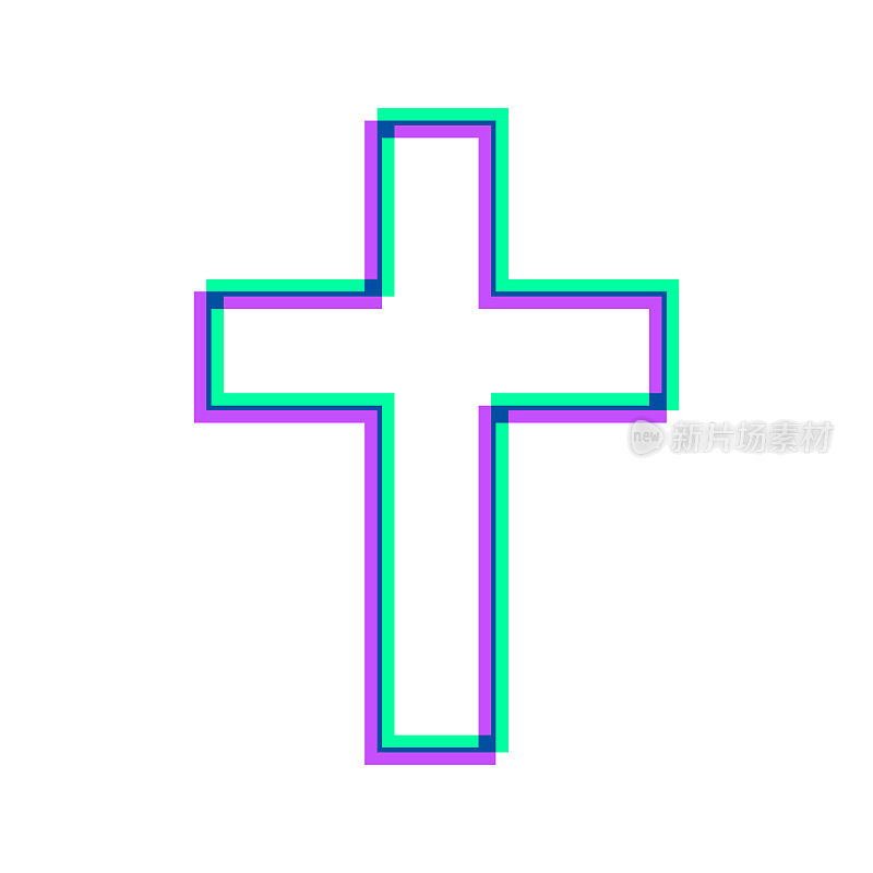宗教十字架。图标与两种颜色叠加在白色背景上