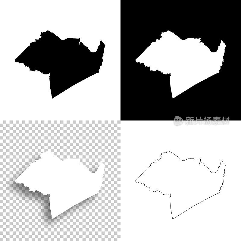 萨里县，弗吉尼亚州。设计地图。空白，白色和黑色背景