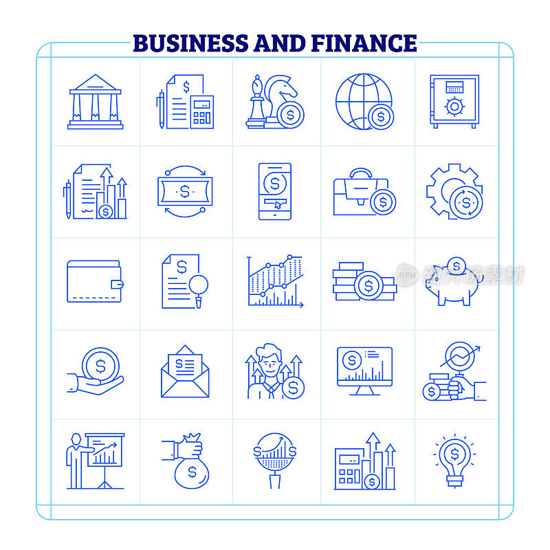 商业和金融线图标可编辑笔画。
