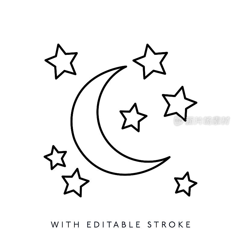 月亮和星星线图标可编辑的描边