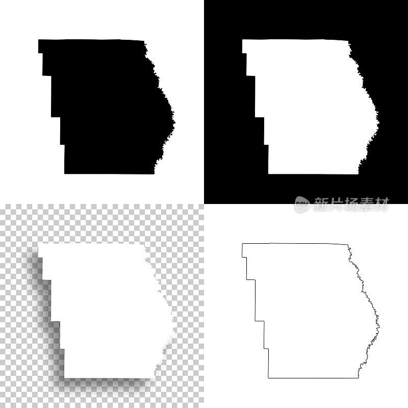 密苏里州巴特勒县。设计地图。空白，白色和黑色背景