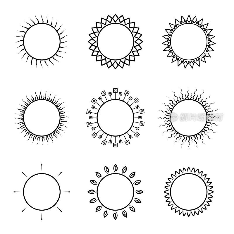 一套轮廓太阳图标。