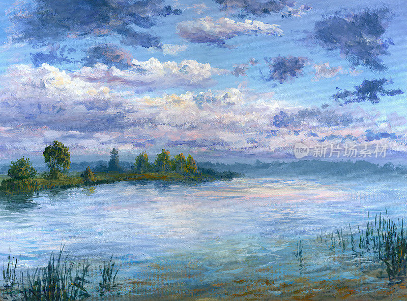 日落在河上，油画