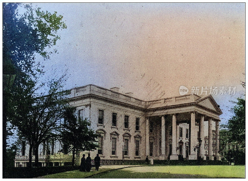 世界地标的古董照片(大约1894年):白宫，华盛顿特区
